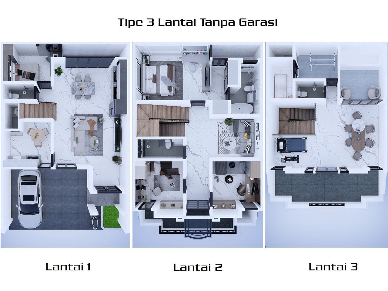Denah Rumah Tipe 3 Lantai
